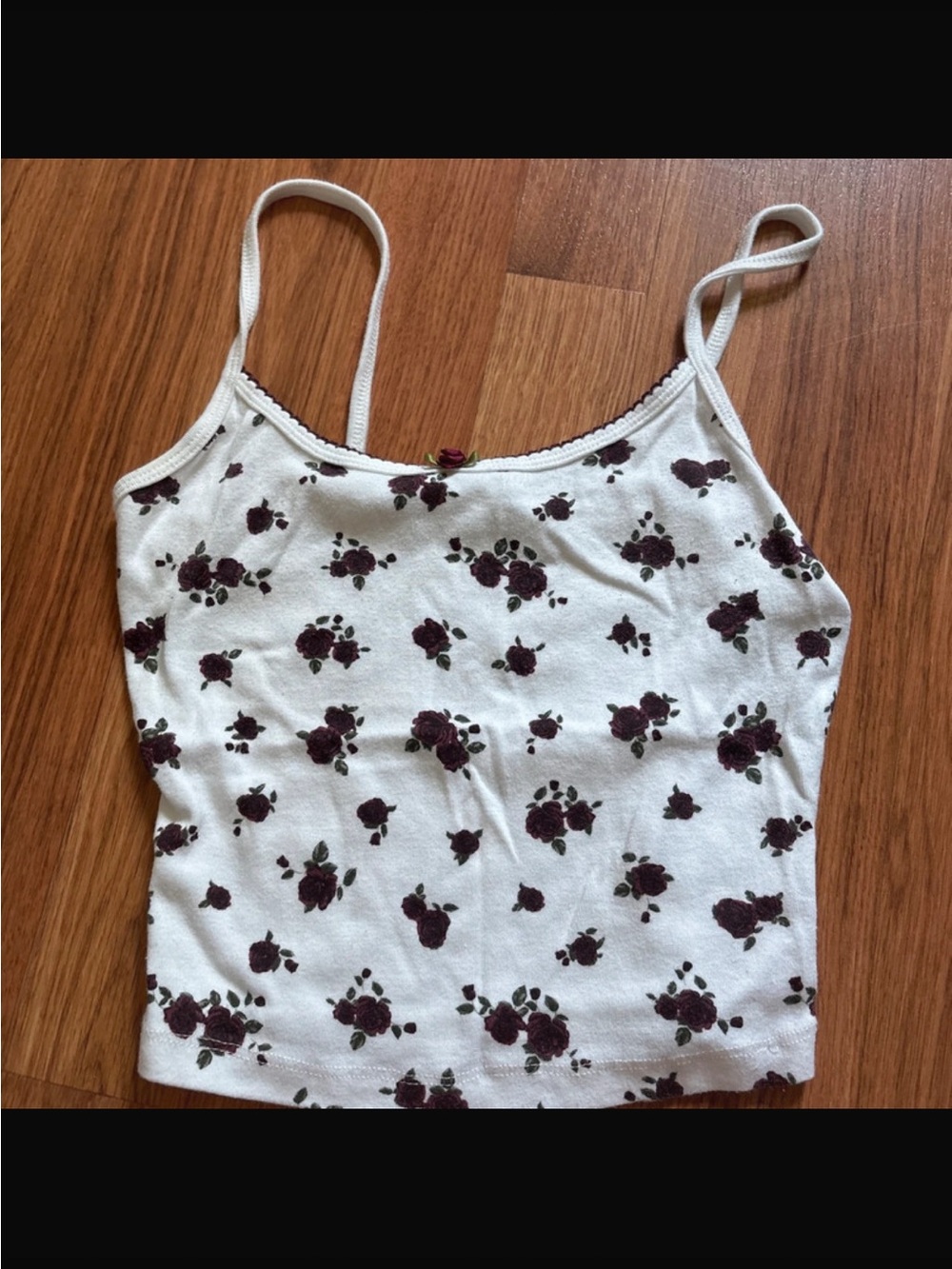 Garage White Cami Tank Top with Dark Rose Print